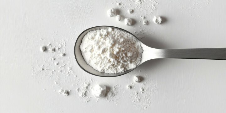 Focused presentation of an isolated measuring spoon filled with arginine creatine.