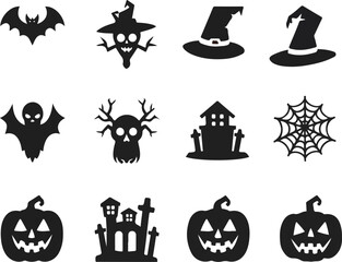 set of Halloween Silhouette  icons