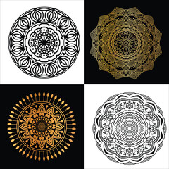 Set of gold zentangle mandalas
