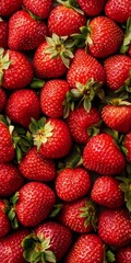 Fresh bright red strawberries piled together. Juicy and vibrant, these berries are perfect for summer recipes or healthy snacks. Ideal for food photography and culinary inspiration. AI
