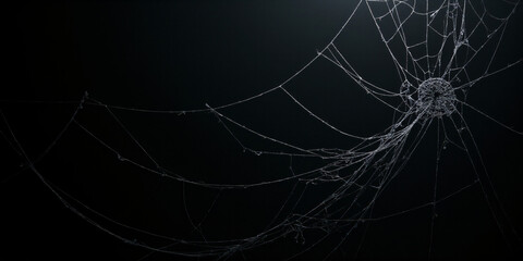 A black backdrop set against an eerie tapestry of sprawling, ghostly spider webs._00003_
