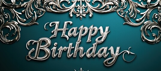 Elegant Deep Teal Birthday Card Design with Silver Ornate Patterns for Luxurious Celebrations