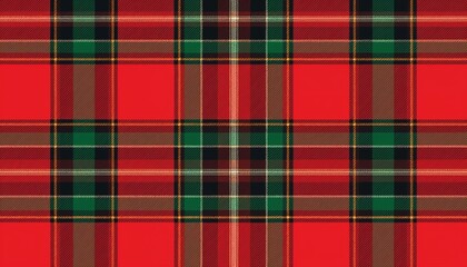 Traditional Scottish tartan pattern in bold red and green for textile design