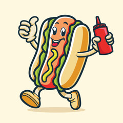 Hotdog Logo Design with Mascot Character Who Smiles Happily and Gives Thumbs Up