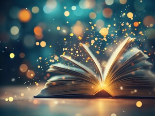 Open Book with Glowing Pages Radiating Knowledge and Enlightenment Surreal and Ethereal Dreamlike Composition