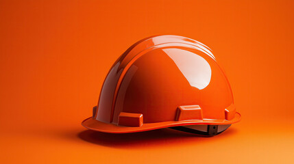 Fototapeta premium Hard hat helmet for construction safety on an orange background with copy space for your text. Safety worker equipment.