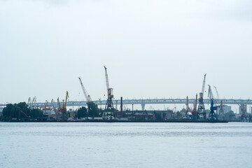 industrial landscape, cargo port on a cloudy day