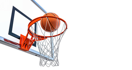 A Basketball Drops Through the Hoop for a Perfect Score. This Dynamic Image Captures the Excitement and Precision of Basketball. Isolated on White Background with Copy Space