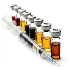 Syringe and Vials on White Background