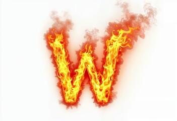 Conceptual Image of a Burning Letter W Surrounded by Flames and Smoke for Creative Projects