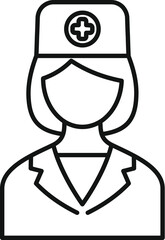 Simple line icon of a female doctor wearing a medical uniform, perfect for healthcare and medical websites