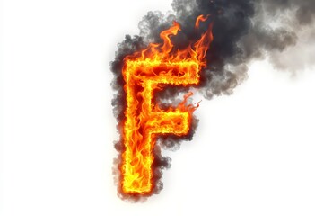 A Dramatic Representation of the Letter F Surrounded by Flames and Smoke for Visual Impact in Media and Design