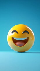 Fototapeta premium 3D Rendering, Happy Emoji, Smiling Face, Positive Emotion, Blue Background, Digital Illustration