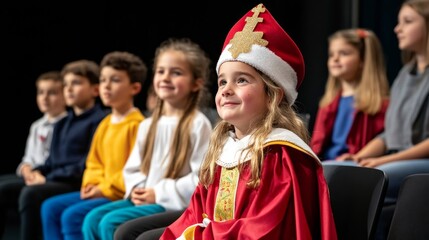 Fototapeta premium Festive Children's Choir Performance Featuring Young Girl in Traditional Costume