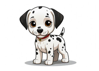Fototapeta premium A cute cartoon illustration of a Dalmatian puppy on a white background.