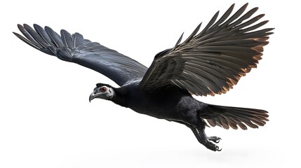 Fototapeta premium Northern Helmeted Curassow Flying on White Background, Photo Realistic, Standard Background, Wallpaper, Cover and Screen of Smartphone, PC, Laptop, 9:16 and 16:9 Format