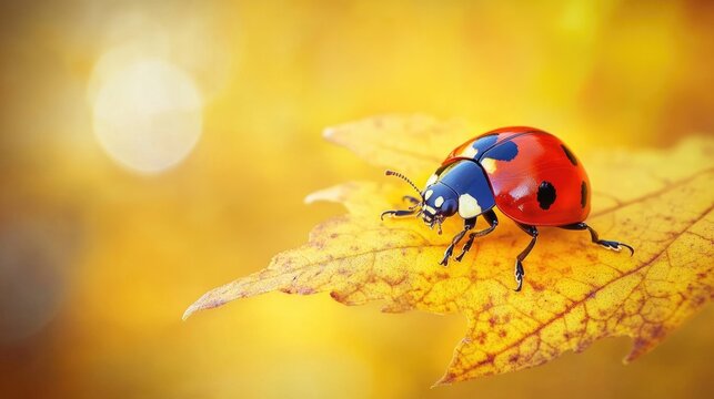 Colorful Ladybug on Autumn Leaf with Soft Background