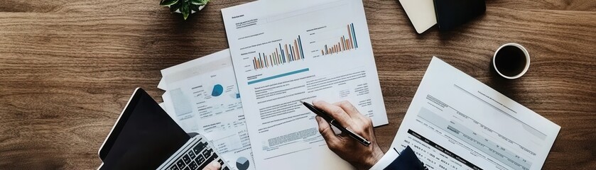 Obraz premium Man Reviewing Financial Documents at Workspace