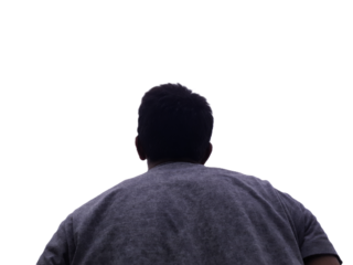 rear view of a man looking up 