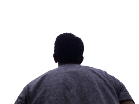rear view of a man looking up 
