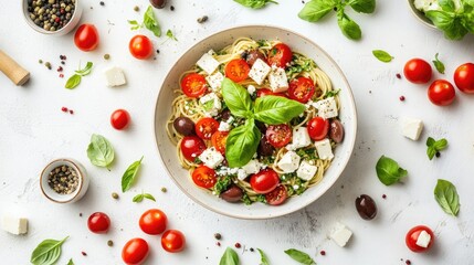 Fresh Pasta with Cherry Tomatoes and Basil Garnish