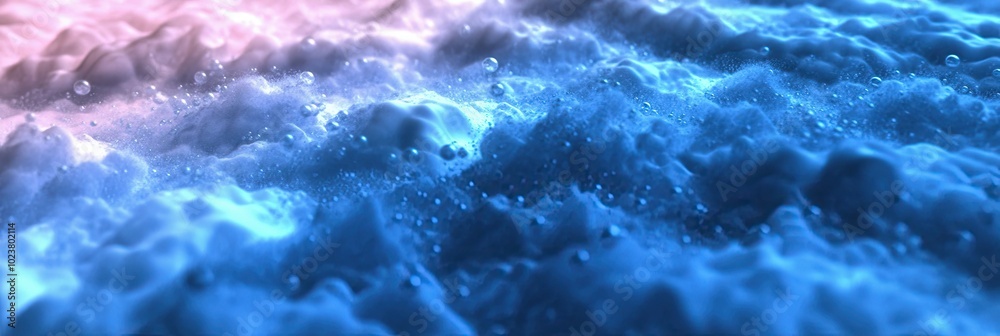 Poster Fluid Dynamics With Cascading Foamy Waves in a Gradient of Blue and Soft Pink