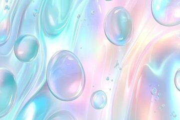 Flowing Blue Liquid With Foam and Bubbles Against a Gradient Background of Blue and Pink Shades