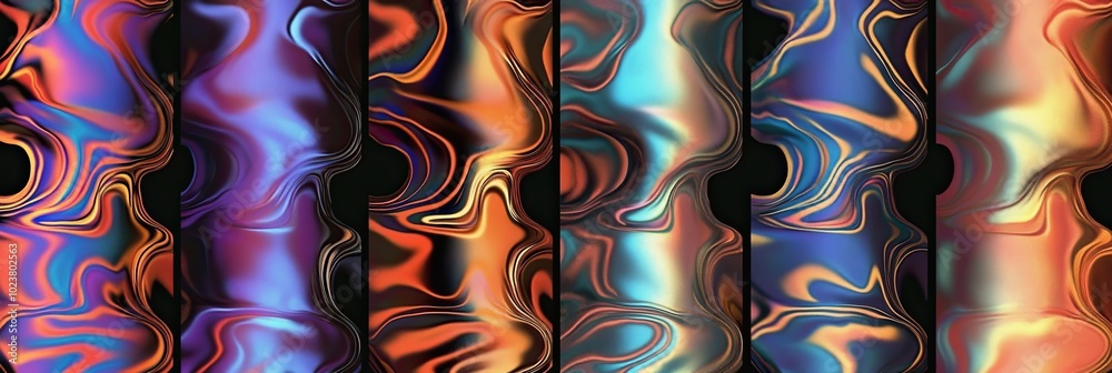 Poster iridescent liquid gradient backgrounds with vivid colors and flowing designs for creative projects