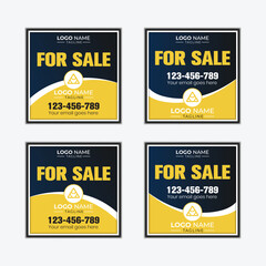 Professional, creative, modern-style real estate signboard or signage for sale, announcement, promotion, or advertisement sign in black and yellow.
