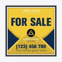 Obraz premium Professional, creative, modern-style real estate signboard or signage for sale, announcement, promotion, or advertisement sign in black and yellow.