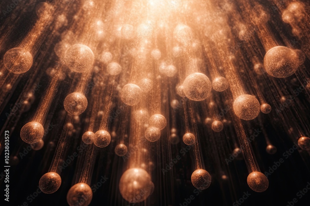 Poster Soft Golden Light Spots Cascade Against a Dark Background in an Artistic Display of Illumination