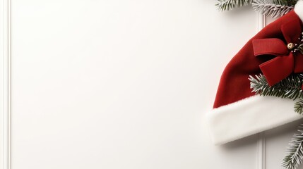 A vibrant Santa hat is featured as a door decoration, surrounded by colorful Christmas ornaments and pine cones, bringing a festive touch to the holiday season