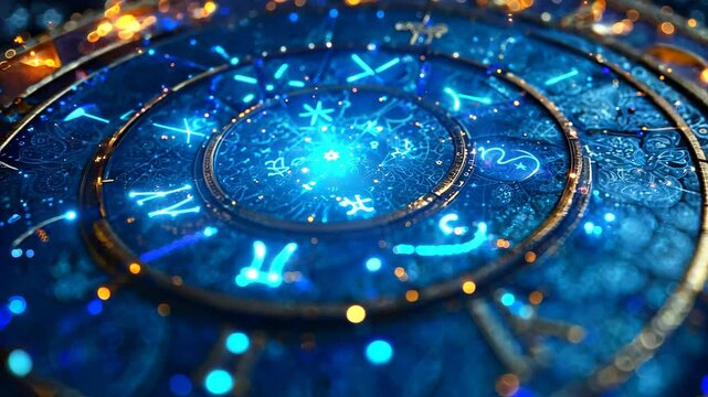 A blue and gold clock with the numbers 1 to 12 and the letters K, L, M, N, O, P, Q, R, S, T, U, V, W, X, Y, and Z