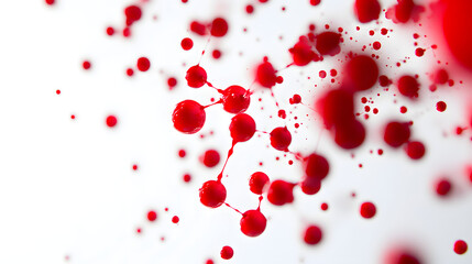 Red molecules floating and connecting on white background