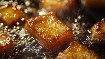 Golden Brown Fried Food Cooking in Hot Oil
