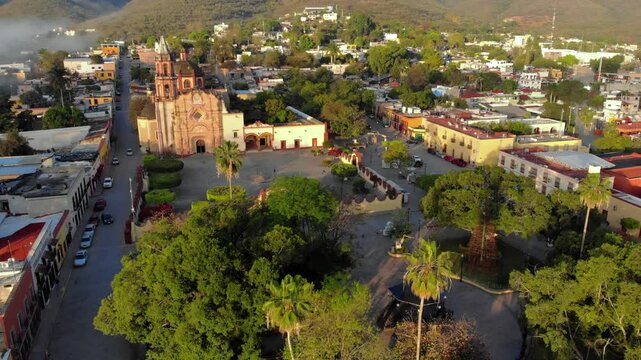 An ancient church in Jalpan de Serra, Queretaro. Mexico. Aerial Shot of Franciscan Mission of Jalpan