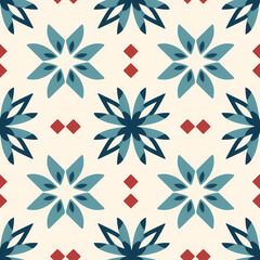 Blue and Red Festive Geometric Floral Pattern for Christmas Gift Wrapping