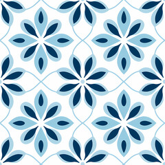 Festive Blue and Teal Floral Geometric Seamless Pattern for Christmas Wrapping