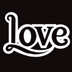 Artistic display of the word love in bold white typography on a dark background, symbolizing passion and affection. perfect for banner, stickers, design