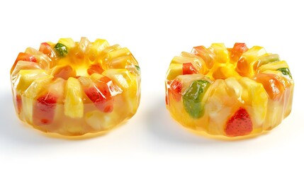 Vibrant fruit jelly mold delights: two colorful gelatin desserts with fresh fruit