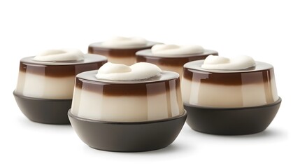 Delicious chocolate and vanilla layered panna cotta desserts in modern cups
