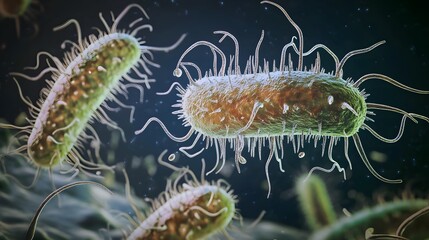 Fototapeta premium Ancient microbes under microscope reveal intricate cellular structures, showcasing their mysterious and ancient nature, ideal for scientific and educational content