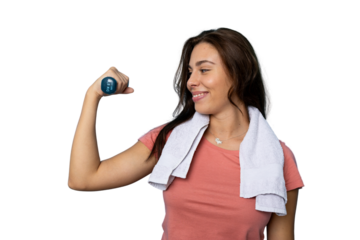 Confident young woman training with light weights