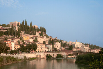 The Veronetta district overlooking the city and the Adige river in Verona, Italy