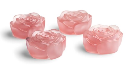 Elegant pink rose shaped soap on white background