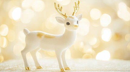 Obraz premium Interior figurine of a reindeer with branching antlers made of porcelain, plastic or glass. Holiday decor. Illustration for cover, postcard, card, interior design, etc.