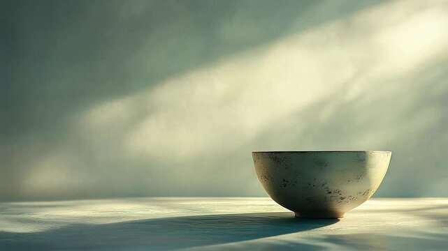 Serene Still Life of Ceramic Bowl with Soft Sunlit Shadows