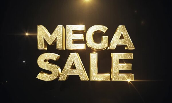 Luxury golden Mega Sale 3D lettering with glitter texture on dark background for promotion