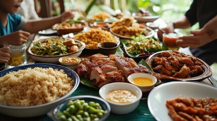 Obraz premium Festive Table Spread with Delicious Asian Dishes