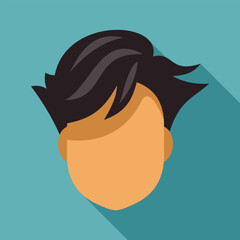 Faceless male portrait representing a young man with black hair, showing his hairstyle, on turquoise background